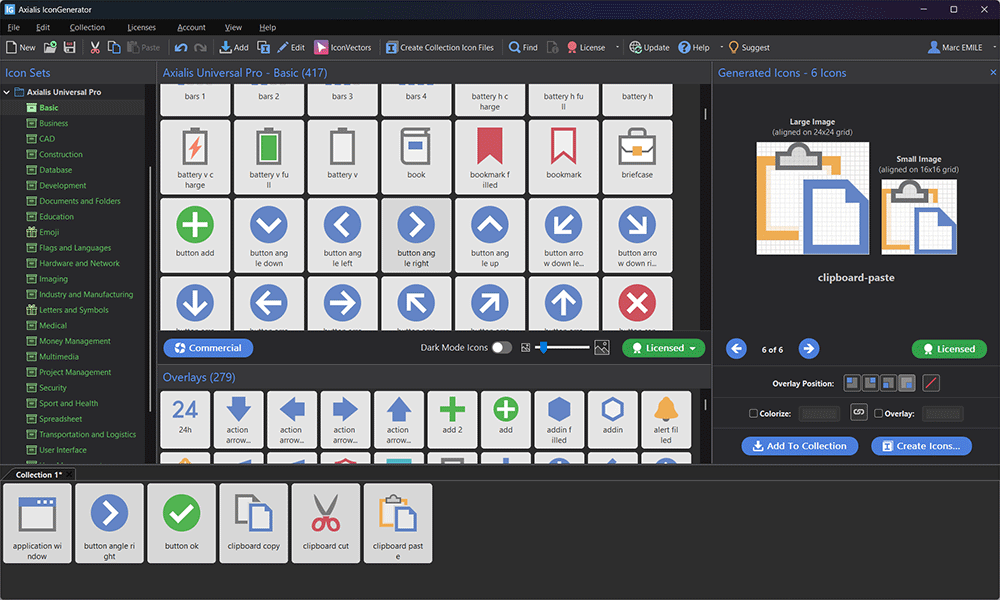 Normal mode icons (Dark Mode Icons off) and icons added to a collection