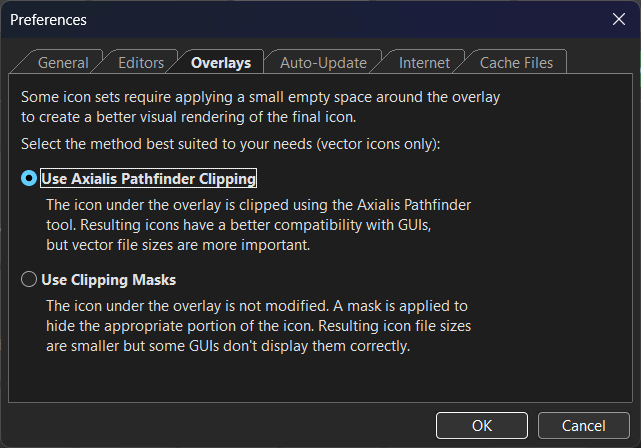 Preferences - Overlays tab (Pathfinder clipping vs clipping masks)