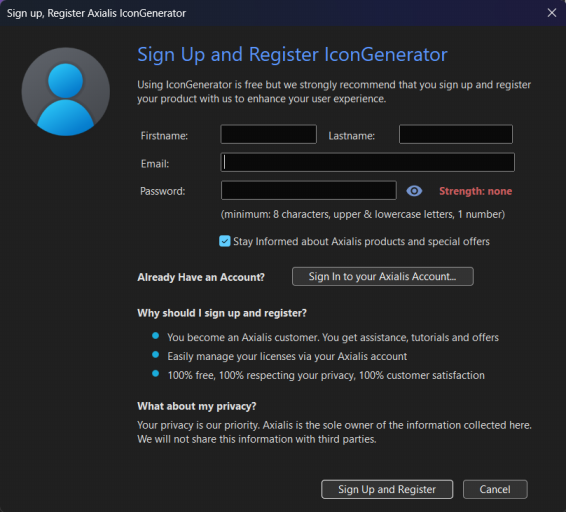 Registration Dialog