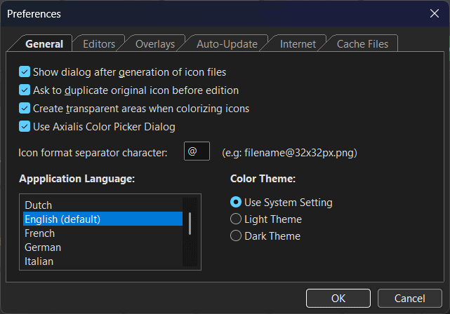 IconGenerator Preferences dialog general tab